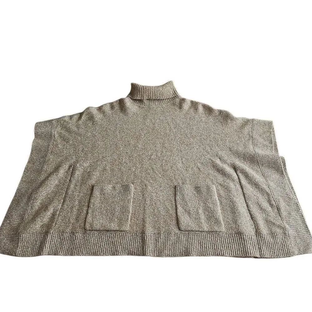 Michael Kors womens Sz L wool blend cotton beige tan white knit oversized sweat